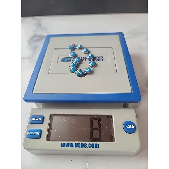 925 Sterling Silver Evil Eye Beaded Blue Glass Bracelet Vintage - Picture 10 of 10